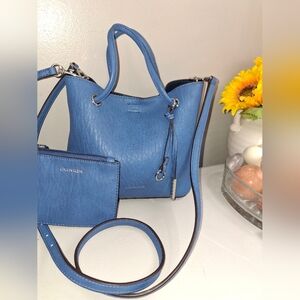 Calvin Klein Reversible Peacock Blue Tote and Pouch Set with Crossbody NWOT